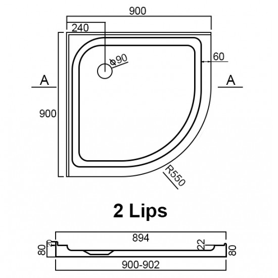 900x900mm Round Shower Tray Center/Corner Waste